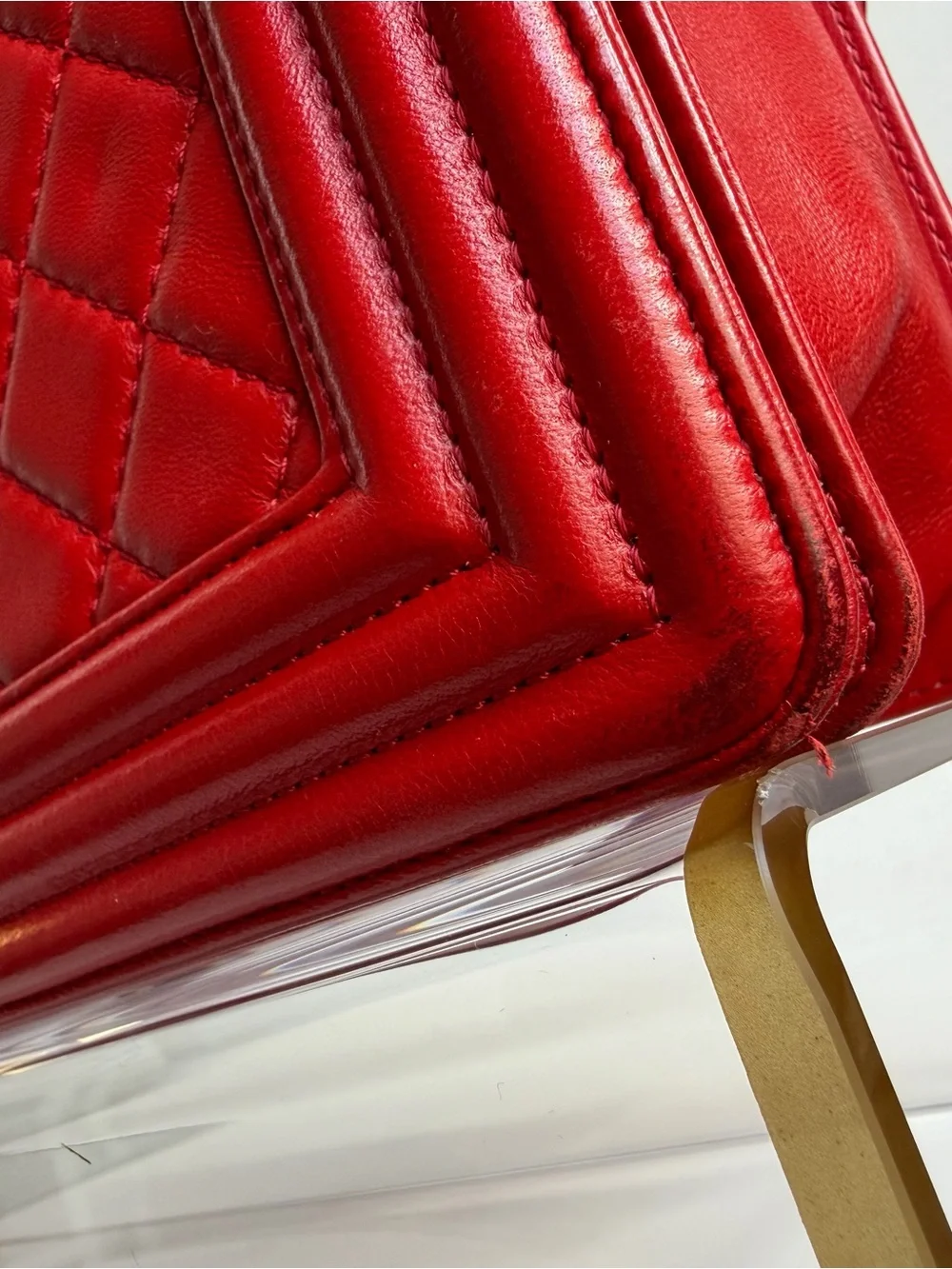 CHANEL Red Quilted Leather Medium Boy
